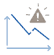 icono gráfico de evolución negativa con señal de alarma