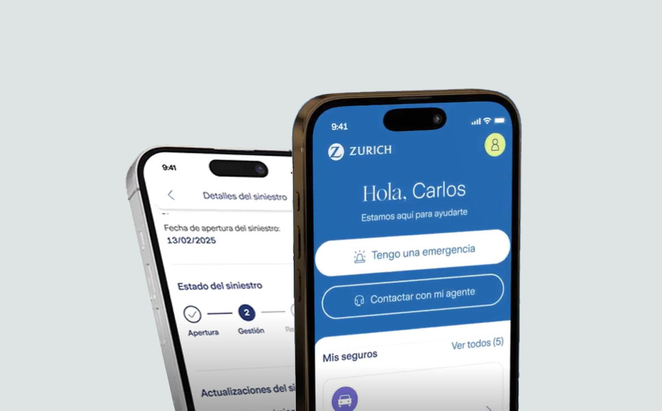 primer plano de un teléfono móvil mostrando la App ZurichOne en la pantalla